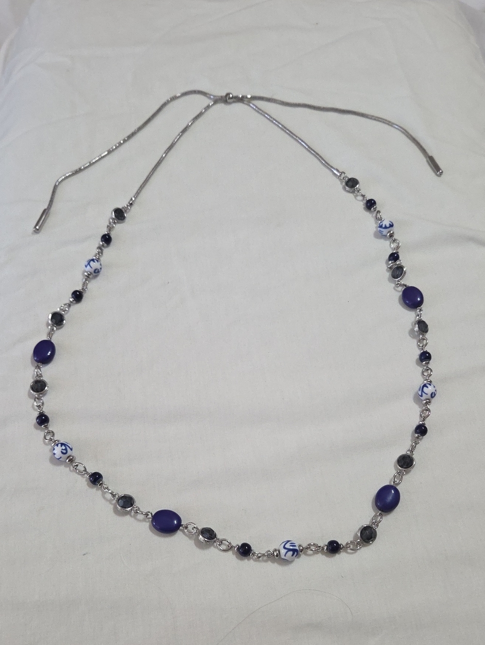 Chico's Silver-Tone Necklace with Blue, Navy & White Beads